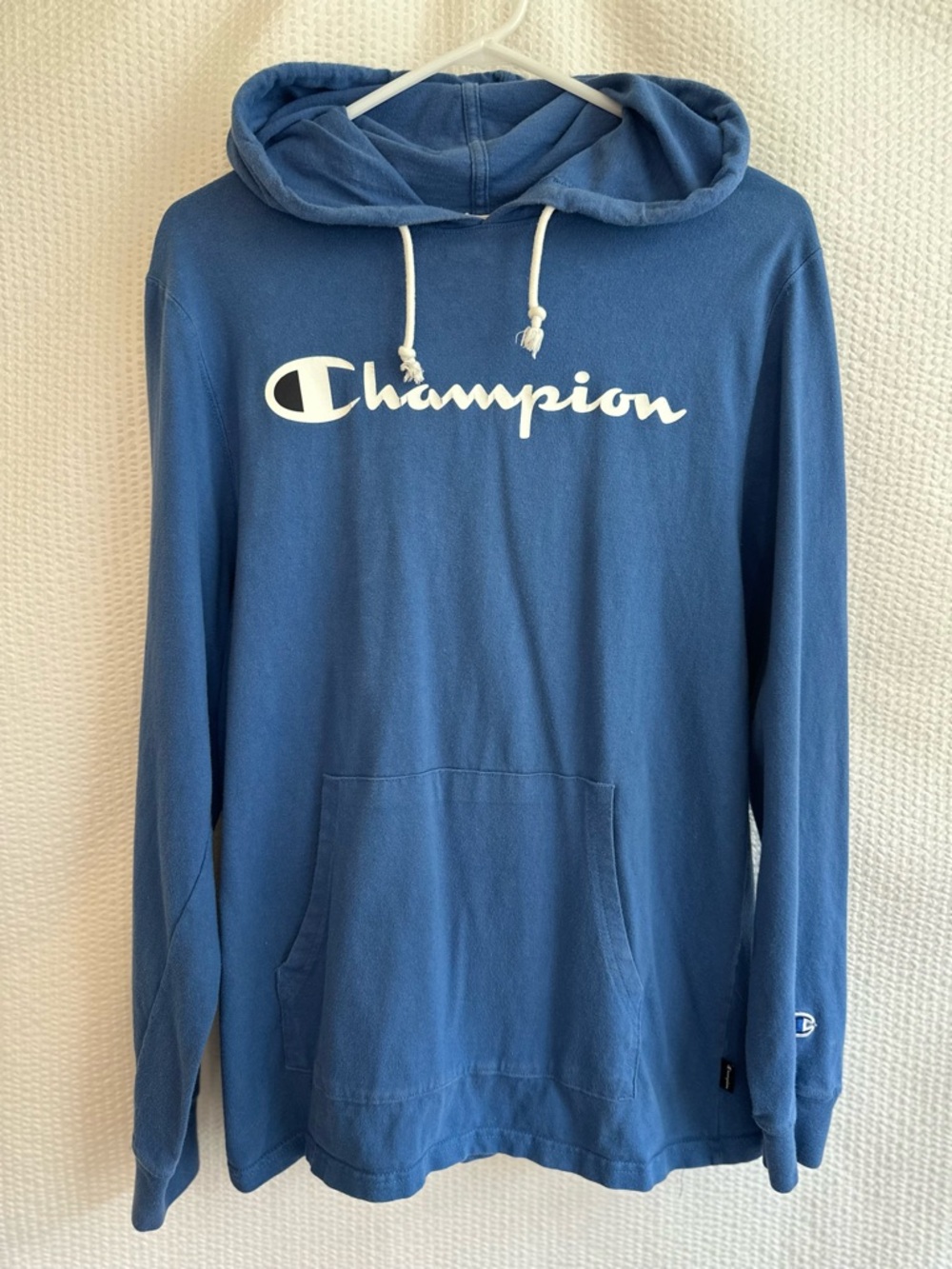 CHAMPION Blue Pullover Hoodie Sweatshirt Logo Men’s Medium Casual Athletic
